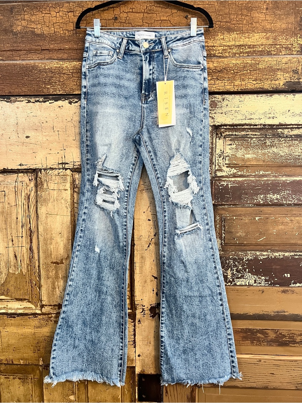 RISEN NWT Size 28 | Distressed Flare Jeans Acid Wash | High Rise Denim